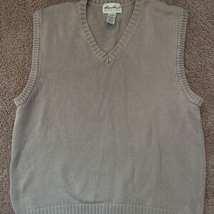Vintage Eddie Bauer Men's Taupe V-Neck Sweater Vest